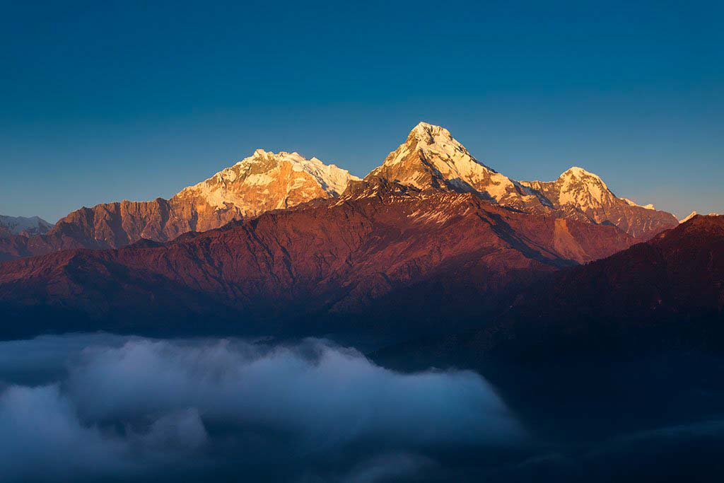Annapurna mountain range with snow on top- Annapurna Base Camp Trek 