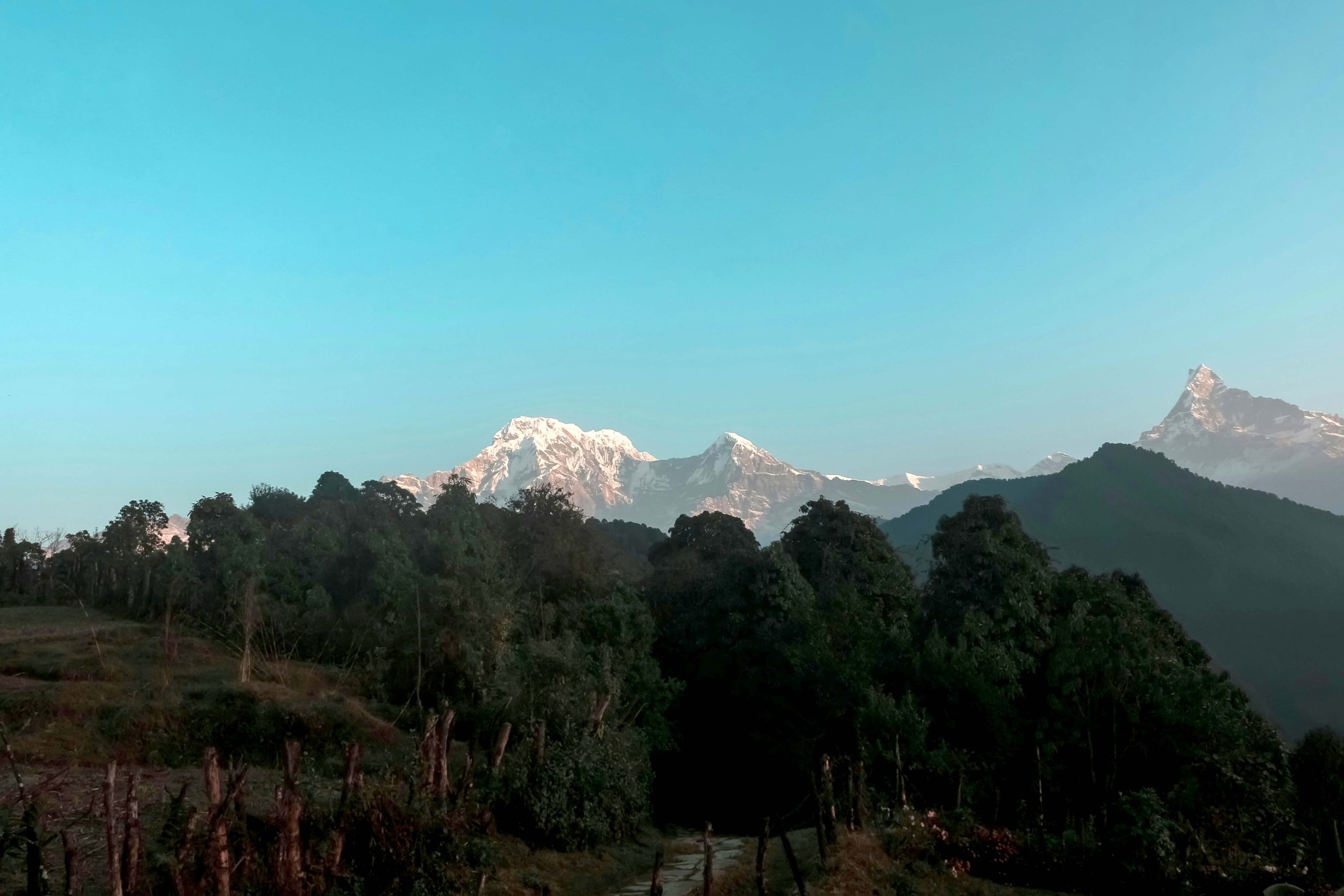 a mountain range in the distance Dhampus Trek
